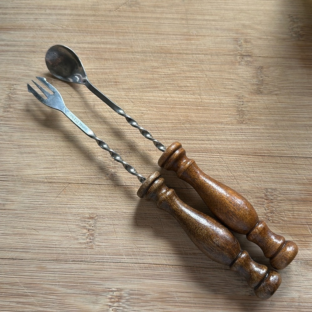Bar Cocktail Tools Wood Handles Stainless Steel Mid Century